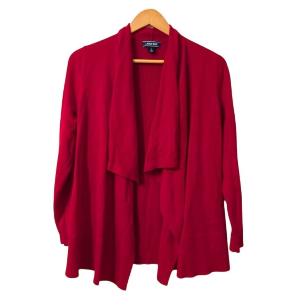 Land's End 100% Cotton‎ Open Front Waterfall Cardigan Sweater Size L